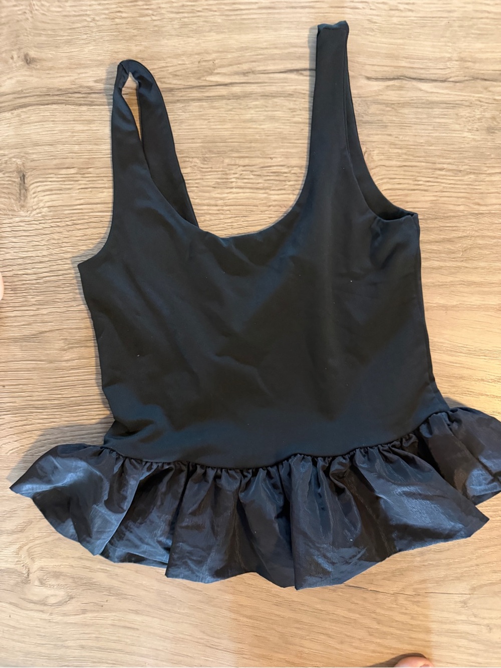 Black Kids One-Piece Swimwear with Ruffle Hem